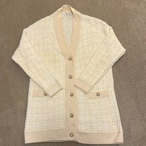 Mango Pearl Button Cardigan, Cream, Size S